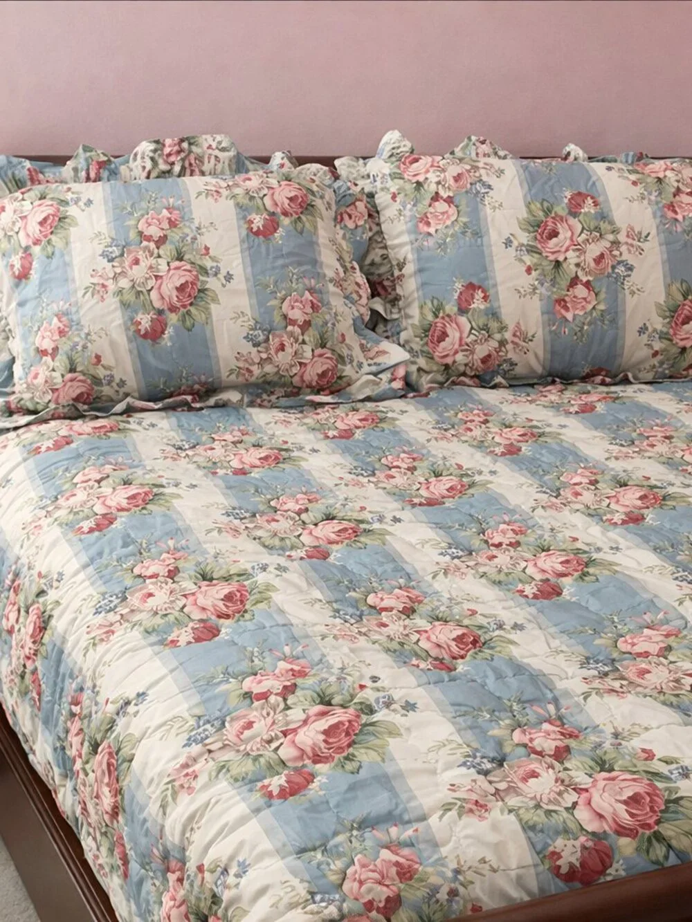 Ethan Allen Custom Bedding Shams Floral Strip Victorian Cottagecore Shabby Chic